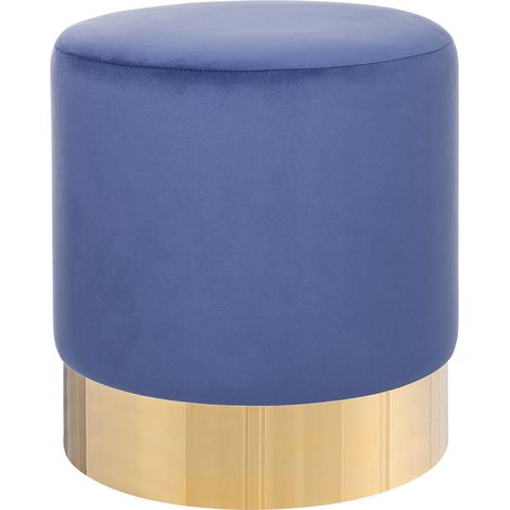 Puf reposapiés de terciopelo azul marino con dorado redondo moderno glamour Sophia (1/5)