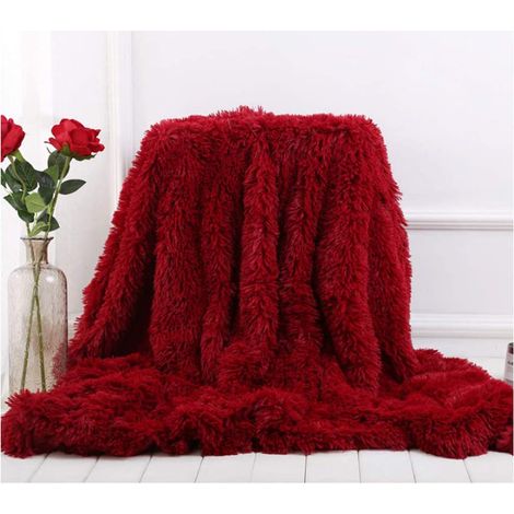 Sinbinta – Plaid fausse fourrure 130x160 cm – Douceur et chaleur pour chambre, canapé, voyage – Rouge vin – Lavable en machine