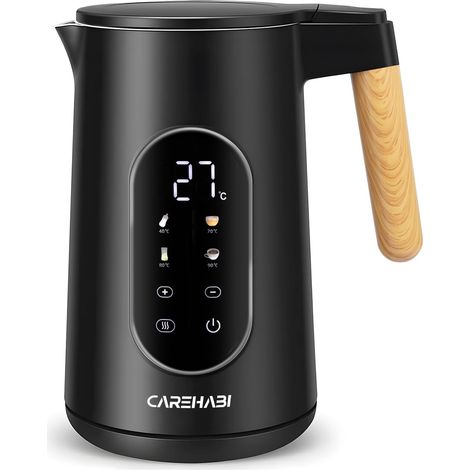 Wasserkocher mit einstellbarer Temperatur, 1,7 l, Edelstahl, großes Digitaldisplay, 40–100 °C, Überhitzungsschutz – Schwarz