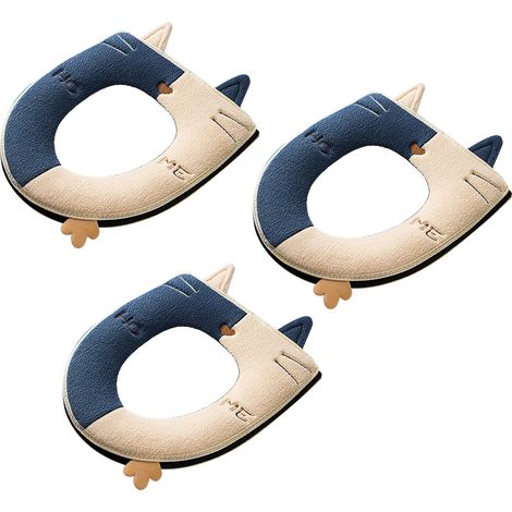 Couvre-Abattant De Toilette - 3 Pièces - Motif Chat - Tissu Doux Épais - Fermeture Éclair - Compatible Avec La Plupart Des Abattants (1/5)