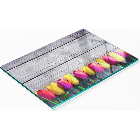 Planche de service en verre avec motif de tulipes en bois, 80 x 52 cm (1/5)