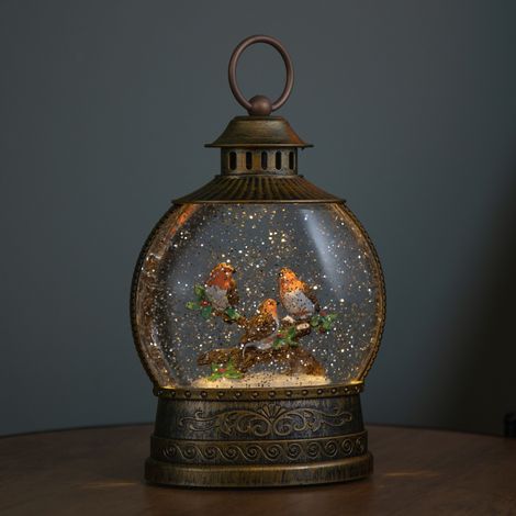 22cm Dual Powered Light up Antique Gold Christmas Robin Water Spinner with LEDs (1/3)