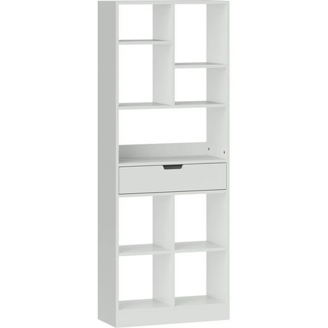Librería de pie con 9 estantes y 1 cajón, MDF blanco, 60 x 26 x 158 cm (1/5)