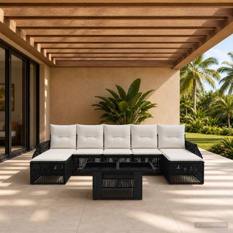 vidaXL Set Divano da Giardino 8 pz Nero e Bianco Crema polyrattan (1/5)