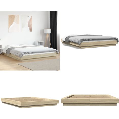 Cadre de lit sans matelas chêne sonoma 150x200 cm - Cadre De Lit - Lit Double - Lit En Bois - Meuble Chambre - Literie - Home & Living (1/5)