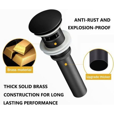 Bonde de Lavabo - Mécanisme Clic-Clac - Compatible Trop-Plein - Laiton Massif et Acier Inoxydable 304 - Pour Orifice 44 mm - 1 Pièce (1/4)