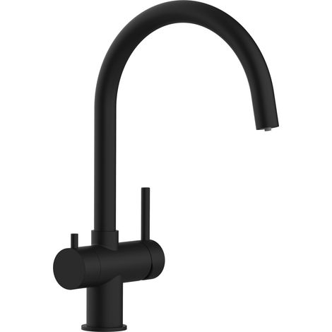 Rubinetto 3 VIE miscelatore lavello cucina in ACCIAIO INOX, canna a U girevole a 360°, PVD Nero Opaco (1/5)