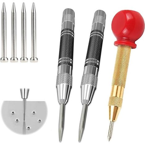 Punzón central automático de 3 piezas para metal，acero inoxidable y vidrio，3 piezas，plástico，madera，acero (1/2)