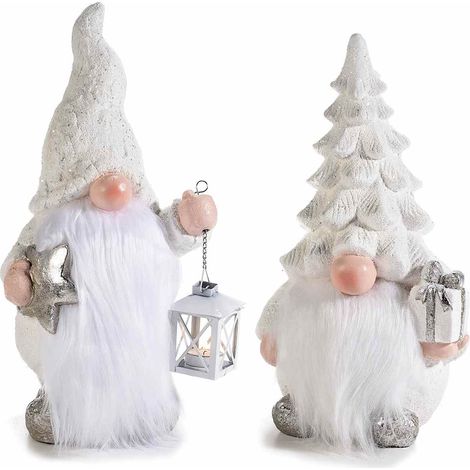 Babbo Natale in resina con lanterna porta tealight e regalo, set da 2 pezzi, Grande: cm 25 x 16,5 x 46 H