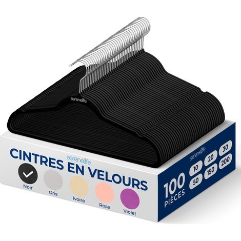 Cintres - Cintres en Velours Antidérapants - Porte-Vêtement Fins et Robustes - avec Crochet en Métal Pivotant à 360° - Supportant jusqu'à 4,5 kg pour Vestes, Pantalons et Robes -Lot de 100 (1/5)