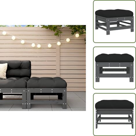 Muebles de jardín - vidaXL Taburete de jardín con cojín madera maciza de pino gris - Reposapiés exterior