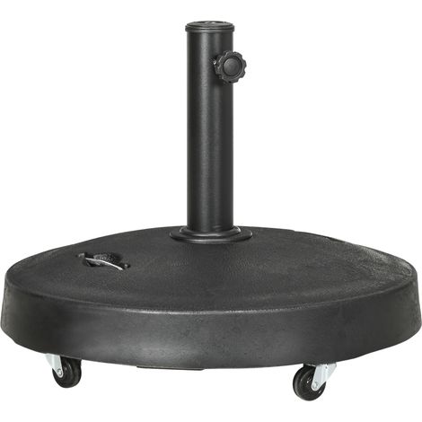Outsunny base de sombrilla de jardín de resina de 23,5 kg con ruedas y asa retráctil soporte de parasol cuadrado para postes de Ø38/48 mm Ø53x41 cm (1/5)