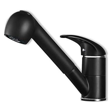 Robinet Mélangeur Cuisine Extensible - 2 Sorties D Eau - Rotation 360° - Robinet Monocommande Chaude Froide - Finition Noir Chrome - 1 Pièce