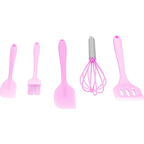 Lot de 5 spatules en silicone rose, ustensiles de cuisine pour la décoration de gâteaux et autres créations pâtissières à domicile. (1/5)