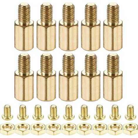 10 Ensembles Laiton Hex Fileté Espaceur Vis Écrou Trousse M4 9+6mm (1/5)