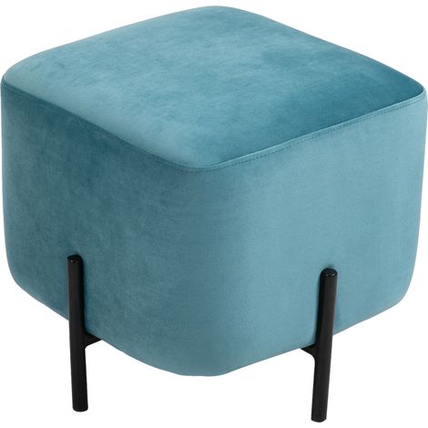 Pouf carré en velours turquoise avec structure en acier 44,5 x 44,5 x 41,5 cm (1/5)