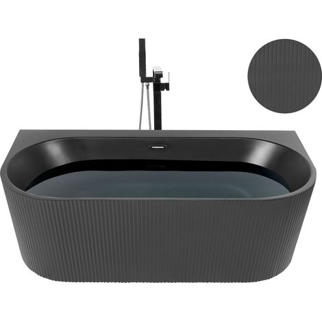 Bañera de acrílico negro 163 x 80 cm acabado estriado ovalado Gocta (1/5)