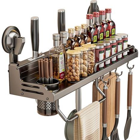 1 Spice rack, Carbon steel, No drilling required, Suction cups, Kitchen, Bathroom (1/5)