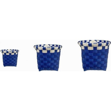 Cleafe - Set 3 Pz Cestini Porta Oggetti Organizer Tessuto Bagno Rotondi Blu Bianco 59076 - (1/3)