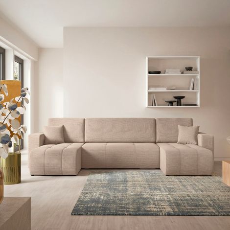 5-Sitzer U-förmiges Schlafsofa mit Stauraum Vasco Beige (1/5)