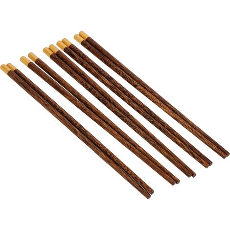 Ensemble de 5 paires de baguettes chinoises en bois, vaisselle artisanale sûre, cadeau idéal pour la famille et les amis (wengé). (1/5)