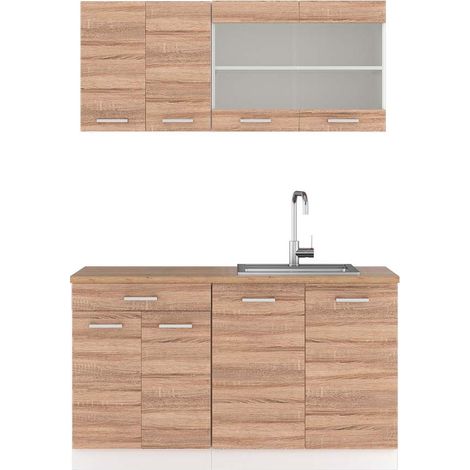 Singleküche R-Line, Sonoma/Weiß, 140 cm , AP Eiche, Vicco (1/5)
