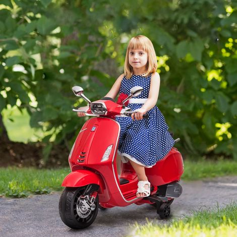 Moto électrique pour enfants de 3 ans et plus avec permis Vespa, port USB MP3, éclairage LED, radio FM, vitesse 3 km/h, charge maximale 35 kg, rouge (1/5)