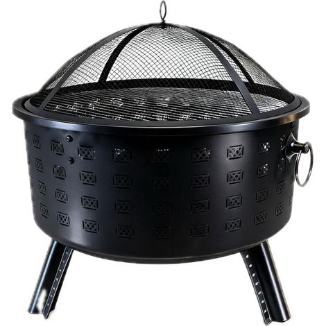 Brasero de jardin avec grille barbecue 62 x 66 cm pour soirées conviviales design en acier noir (1/4)