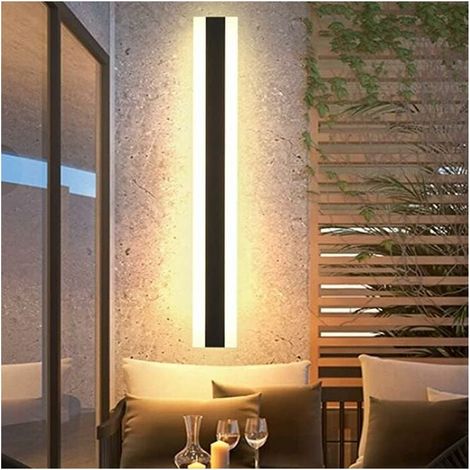 LED Long Wall Lamp Villa Wall Lamp Villa Porch Outdoor Sconce IP65 Waterproof Wall Lamps Black Long Strip Light Outdoor Sconce-60CM, Warm Light (1/5)