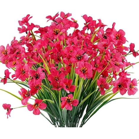 Lot de 6 Fleurs Violettes artificielles résistantes aux UV pour intérieur et extérieur Ne se décolorent Pas (Rose Red) (1/5)