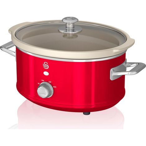 SWAN SF17021RNEU Retro Mijoteuse 3,5L Poêle Amovible en Céramique Antiadhésive, Vintage 200W Rouge