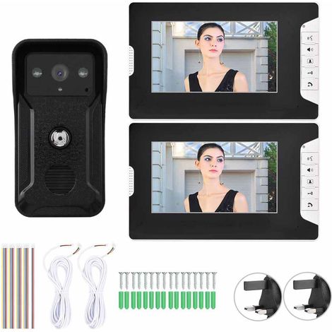 Interphone vidéo couleur filaire 7 pouces 100-240V avec vision nocturne, étanche, sonnette de porte (prise UK) (1/5)