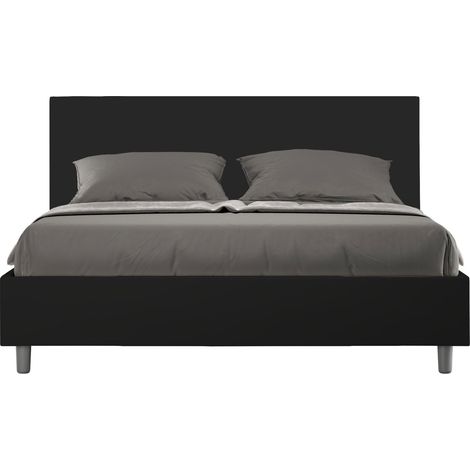 Letto matrimoniale contenitore imbottito 160x190 similpelle nero Adele