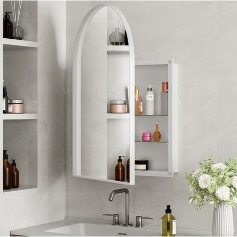 Armoire miroir de salle de bain 91x61x12 cm en métal blanc, rangement mural gain de place – MEUBLIV (1/5)