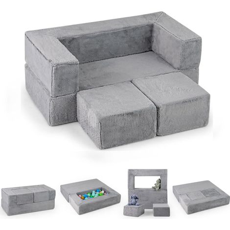 Goplus – Canapé enfant modulaire 2 places – Canapé-lit pliable en mousse – Housse lavable – Accoudoirs intégrés – Confort optimal pour tout-petits