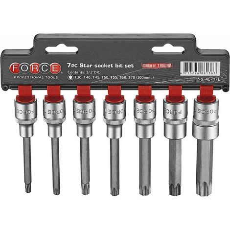 Inserti Torx lunghi 1/2 100 mm set da 7 inserti T30 a T70