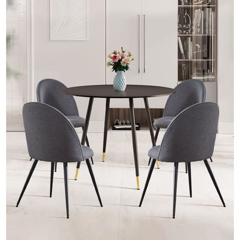 Hallowood Furniture Finley Small Round Dining Table and Chairs Set 4, Black Wooden Effect Top Round Kitchen Table and Dark Grey Curved Back Kitchen Chairs, Dining Room Set for Home and Café (1/5)