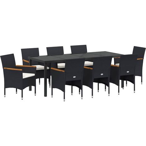 Maison Exclusive - Set da Pranzo per Giardino con cuscino 9 pcs Nero polyrattan