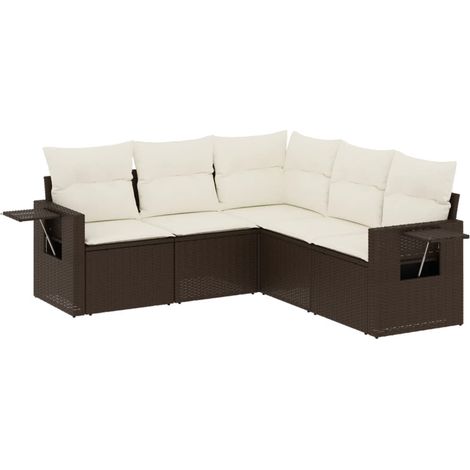 Set Divano da Giardino 5 pz Salotto da Giardino con Cuscini Marrone in Polyrattan (1/5)