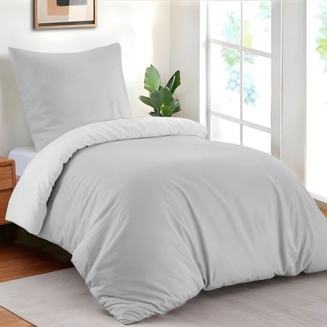 Housse de Couette 135x200 cm avec 1 Taie Oreiller 50x70 cm - Gris Clair/Blanc - Parure de Lit 135x200 en 100% Microfibre - 2 Pièces - Certifié sans Produits Chimiques (Oeko TEX) (1/5)