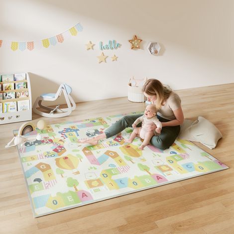 Tapis de jeu pour bébé pliable et réversible. tapis de sol en mousse épais. 200 x 180 x 1.5 cm. multicolore