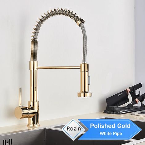 (Couleur dorée A) Robinet de cuisine noir mat avec douchette extractible, robinets de cuisine haut de gamme, double jet, flexible, mitigeur d'évier, eau chaude et froide. (1/5)
