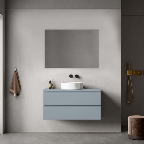 Mobile bagno sospeso 100 cm Blu Avio per Lavabo d'appoggio Specchio Quadro - Fiji Paint Top (1/4)