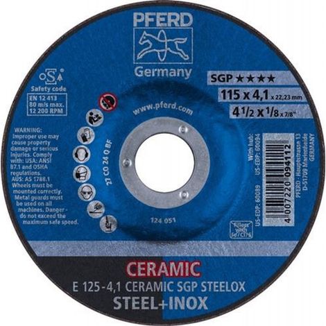 PFERD TOOLS Schruppscheibe E 125x4,1x22,23 mm CERAMIC Leistungslinie SG STEELOX für Stahl/Edelstahl 10 Stk (1/4)