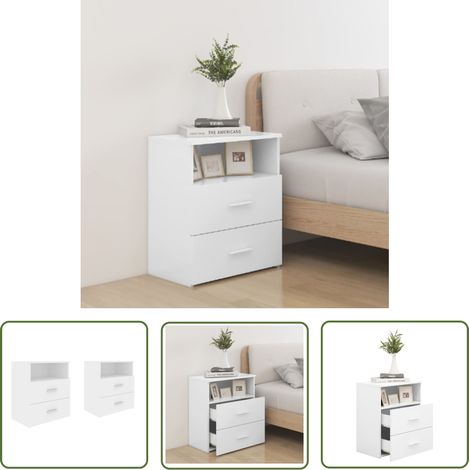 The Living Store Nachttische 2 Stk. Weiß 50x32x60 cm - Nachttisch - Nachttische - Kommode - Wohnzimmer Dekoration - Weißer Schrank (1/5)