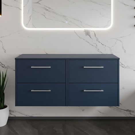 Hudson Reed Juno Wall Hung 4-Drawer Vanity Unit with Worktop 1200mm Wide - Midnight Blue (1/4)