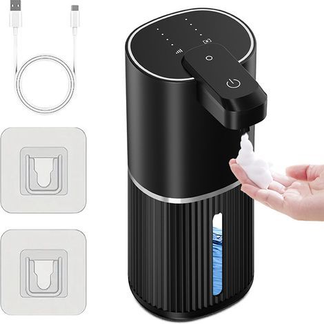 Automatic soap dispenser, 380 ml, USB rechargeable, infrared sensor, suitable for kitchen and bathroom, black (1/5)