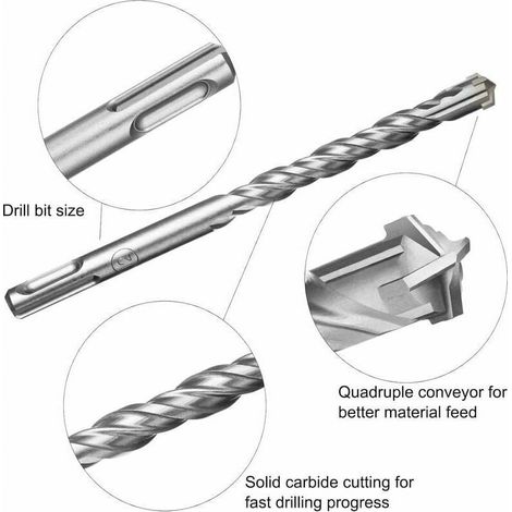 Set di punte e scalpelli per trapano a percussione, set di 9 punte SDS-Plus per trapani elettrici a percussione, ideali per forare pietra, cemento, muri in mattoni e piastrelle di ceramica. (1/4)