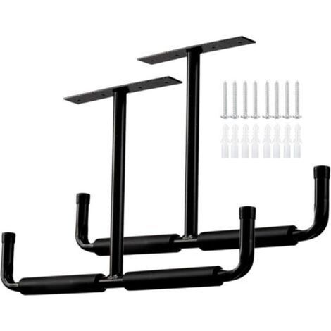Crochets de rangement pour garage, fixation au plafond, crochets utilitaires robustes, support d'échelle, pour suspendre tuyaux, bois et objets encombrants (lot de 2, noir) (1/4)