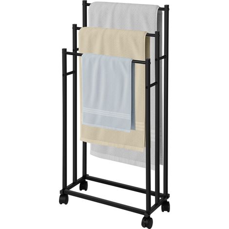 Etendoir à Linge en acier au carbone à 3 Niveaux, 44,5 x 21,5 x 66/76/86 cm, porte-serviettes mobile (1/5)